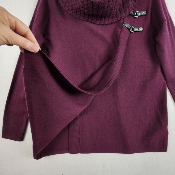 Ellen Tracy Extra Fine Merino Wool Pullover Sweater Women S Burgundy Toggle Cowl - Picture 6 of 12